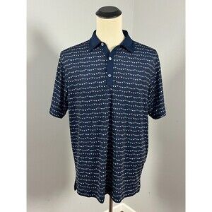 FootJoy Flag Banner Print Performance Lisle Golf Shirt Blue *Logo Men's Large